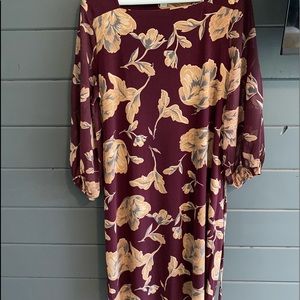 Burgundy floral career dress.